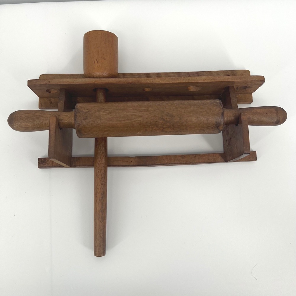 Vintage Wood Rolling Pin Mallet Set Wall Rack Brown Primitive Farmhouse Decor